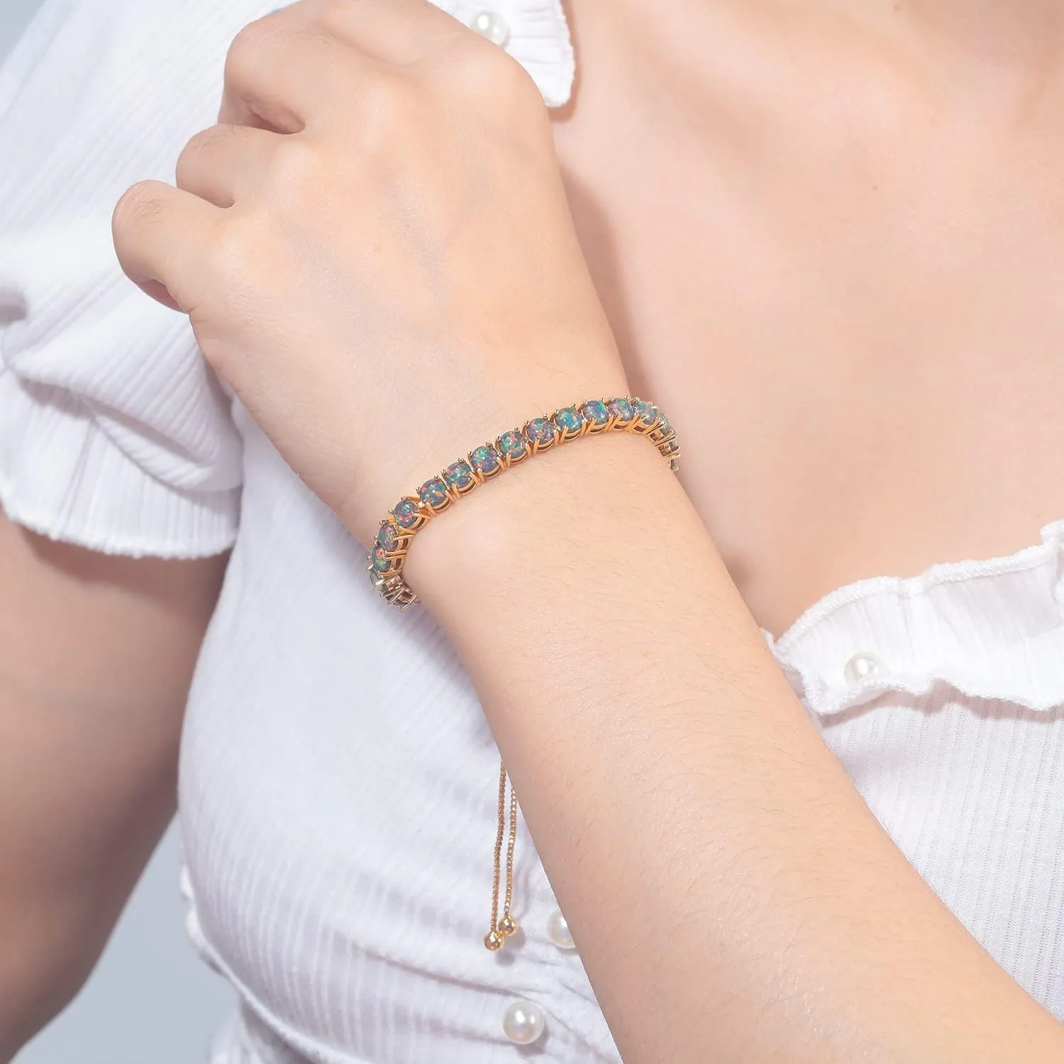 CiNily Adjustable Silver Plated Opal Tennis Bracelet for Women Girls - Fashion Jewelry Gift | Opal Bracelets in Sterling Silver,Rose Gold and Yellow Gold Plating