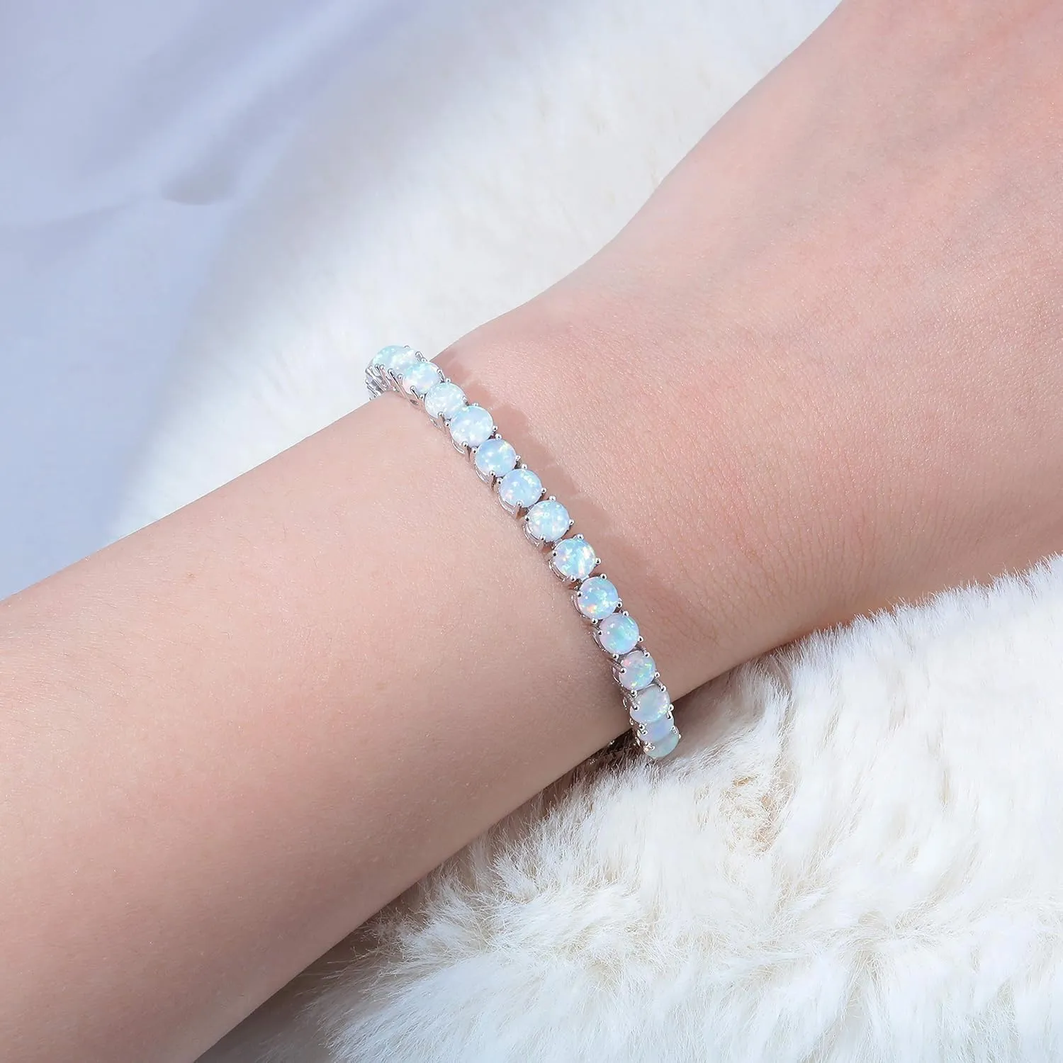 CiNily Adjustable Silver Plated Opal Tennis Bracelet for Women Girls - Fashion Jewelry Gift | Opal Bracelets in Sterling Silver,Rose Gold and Yellow Gold Plating