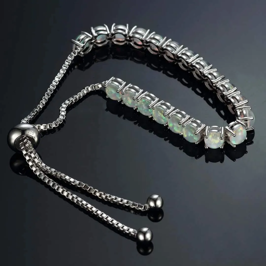 CiNily Adjustable Silver Plated Opal Tennis Bracelet for Women Girls - Fashion Jewelry Gift | Opal Bracelets in Sterling Silver,Rose Gold and Yellow Gold Plating