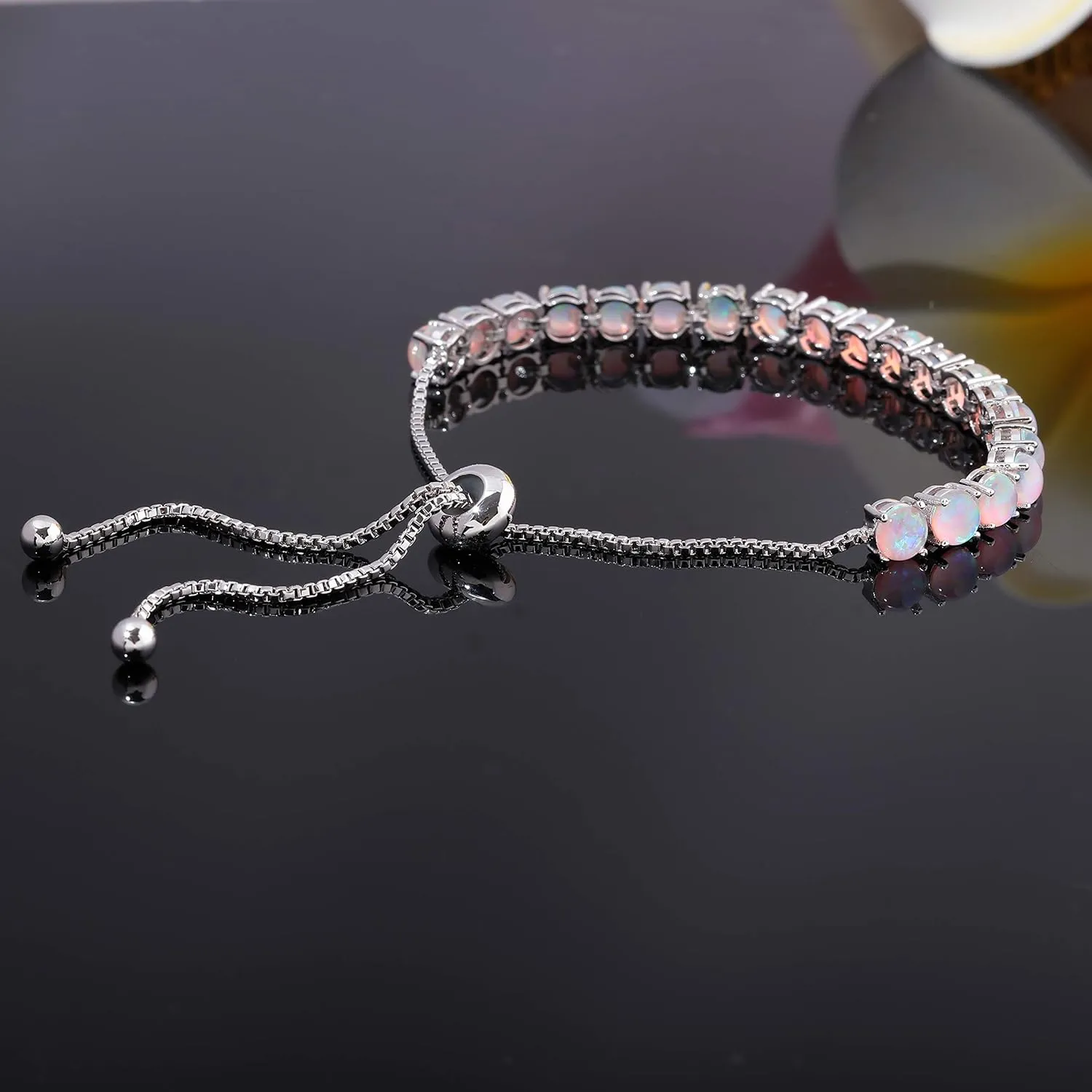 CiNily Adjustable Silver Plated Opal Tennis Bracelet for Women Girls - Fashion Jewelry Gift | Opal Bracelets in Sterling Silver,Rose Gold and Yellow Gold Plating