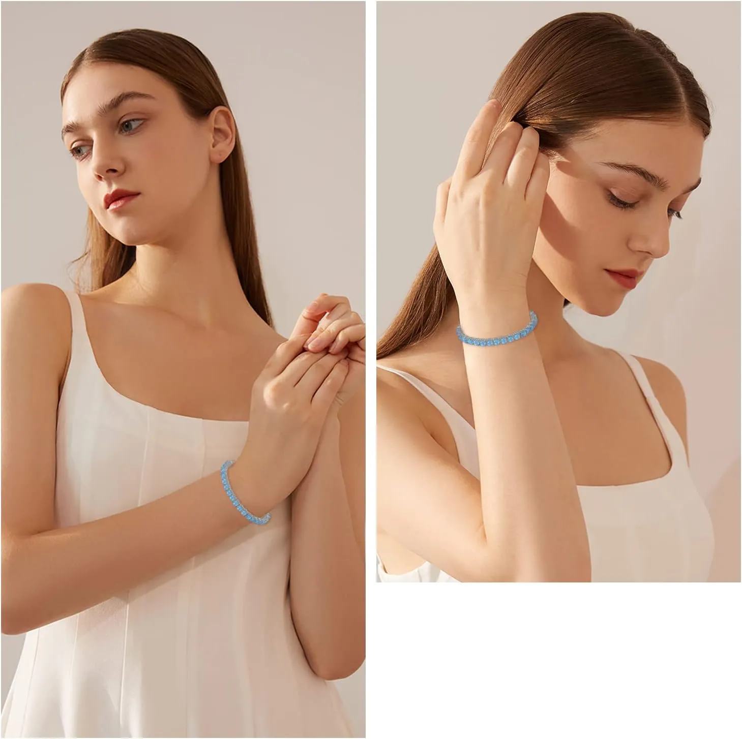 CiNily Adjustable Silver Plated Opal Tennis Bracelet for Women Girls - Fashion Jewelry Gift | Opal Bracelets in Sterling Silver,Rose Gold and Yellow Gold Plating