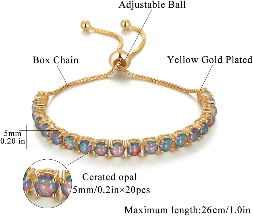 CiNily Adjustable Silver Plated Opal Tennis Bracelet for Women Girls - Fashion Jewelry Gift | Opal Bracelets in Sterling Silver,Rose Gold and Yellow Gold Plating