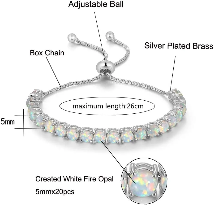 CiNily Adjustable Silver Plated Opal Tennis Bracelet for Women Girls - Fashion Jewelry Gift | Opal Bracelets in Sterling Silver,Rose Gold and Yellow Gold Plating