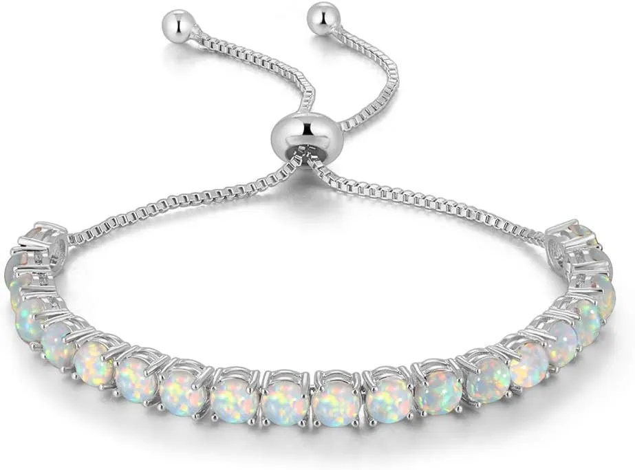CiNily Adjustable Silver Plated Opal Tennis Bracelet for Women Girls - Fashion Jewelry Gift | Opal Bracelets in Sterling Silver,Rose Gold and Yellow Gold Plating