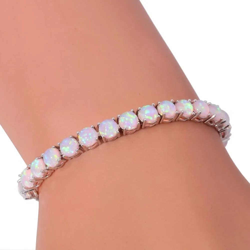 CiNily Adjustable Silver Plated Opal Tennis Bracelet for Women Girls - Fashion Jewelry Gift | Opal Bracelets in Sterling Silver,Rose Gold and Yellow Gold Plating