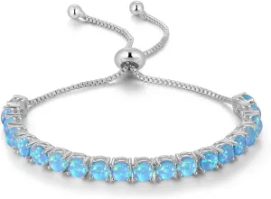 CiNily Adjustable Silver Plated Opal Tennis Bracelet for Women Girls - Fashion Jewelry Gift | Opal Bracelets in Sterling Silver,Rose Gold and Yellow Gold Plating