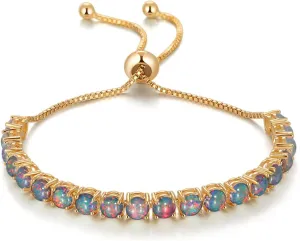 CiNily Adjustable Silver Plated Opal Tennis Bracelet for Women Girls - Fashion Jewelry Gift | Opal Bracelets in Sterling Silver,Rose Gold and Yellow Gold Plating