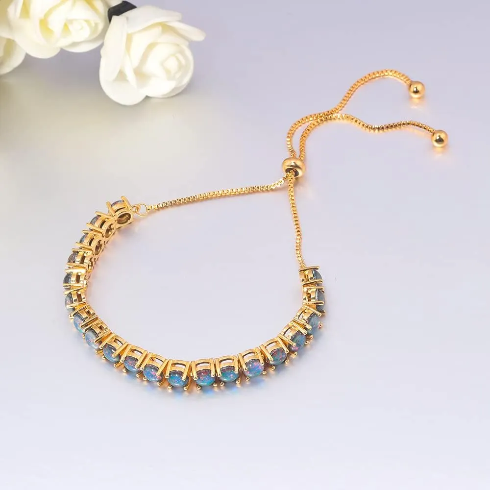CiNily Adjustable Silver Plated Opal Tennis Bracelet for Women Girls - Fashion Jewelry Gift | Opal Bracelets in Sterling Silver,Rose Gold and Yellow Gold Plating