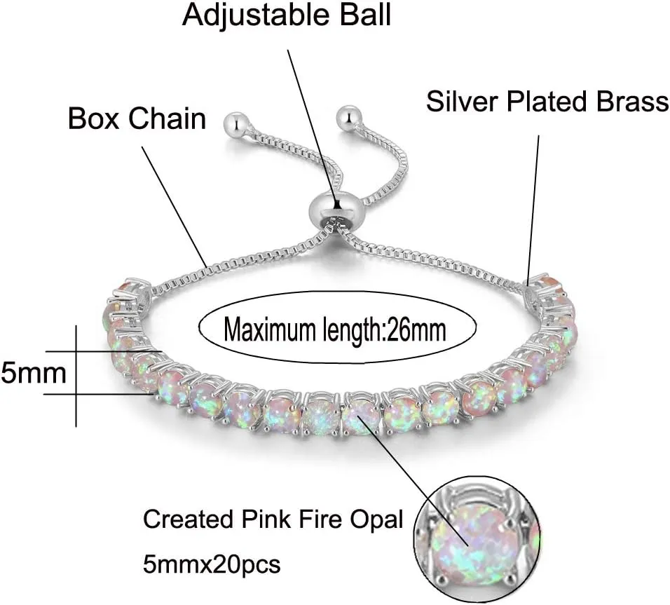CiNily Adjustable Silver Plated Opal Tennis Bracelet for Women Girls - Fashion Jewelry Gift | Opal Bracelets in Sterling Silver,Rose Gold and Yellow Gold Plating