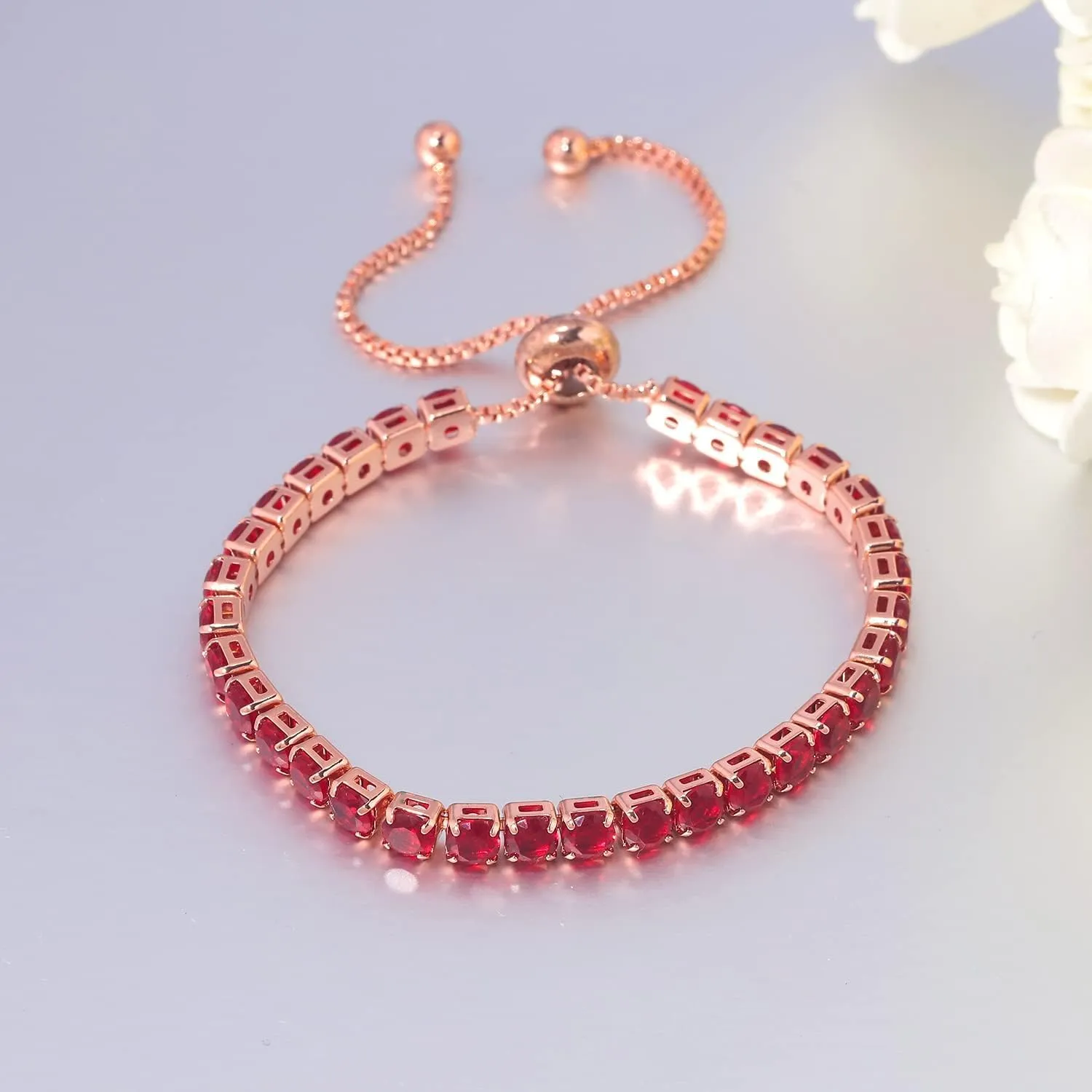 CiNily Adjustable Tennis Bracelets for Women Teen Girls Rainbow Cubic Zirconia Bracelet 14K White Gold Plated Hypoallergenic Slider Bracelet Jewelry Gift