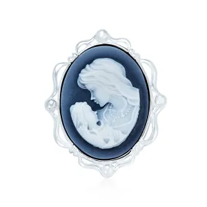 Classic Antique Brooche Pin Blue White Victorian Lady Cameo Pendant & Necklace