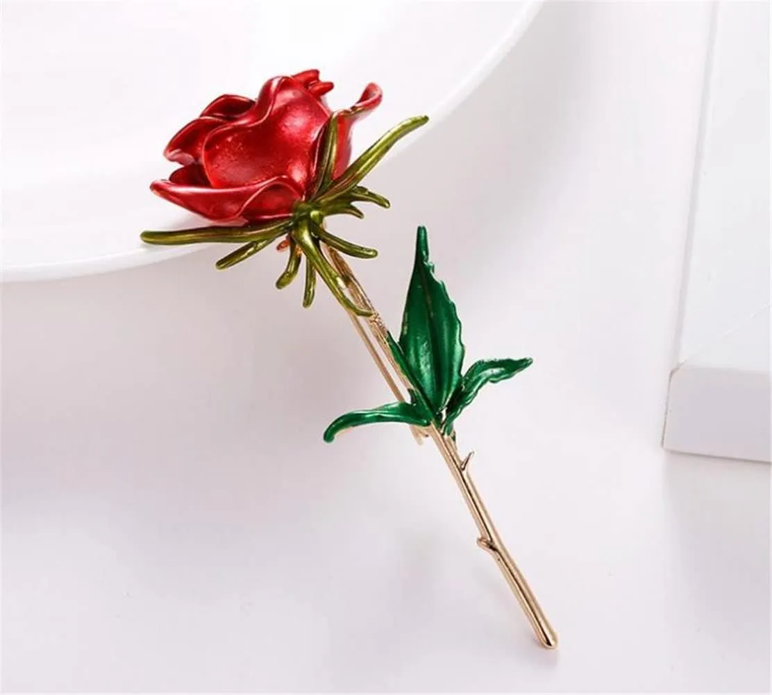 Classic Enamel Rose Flower Brooches for Women - Alloy Weddings Office Casual Brooch Pins - Fashion Luxury Pin Gifts