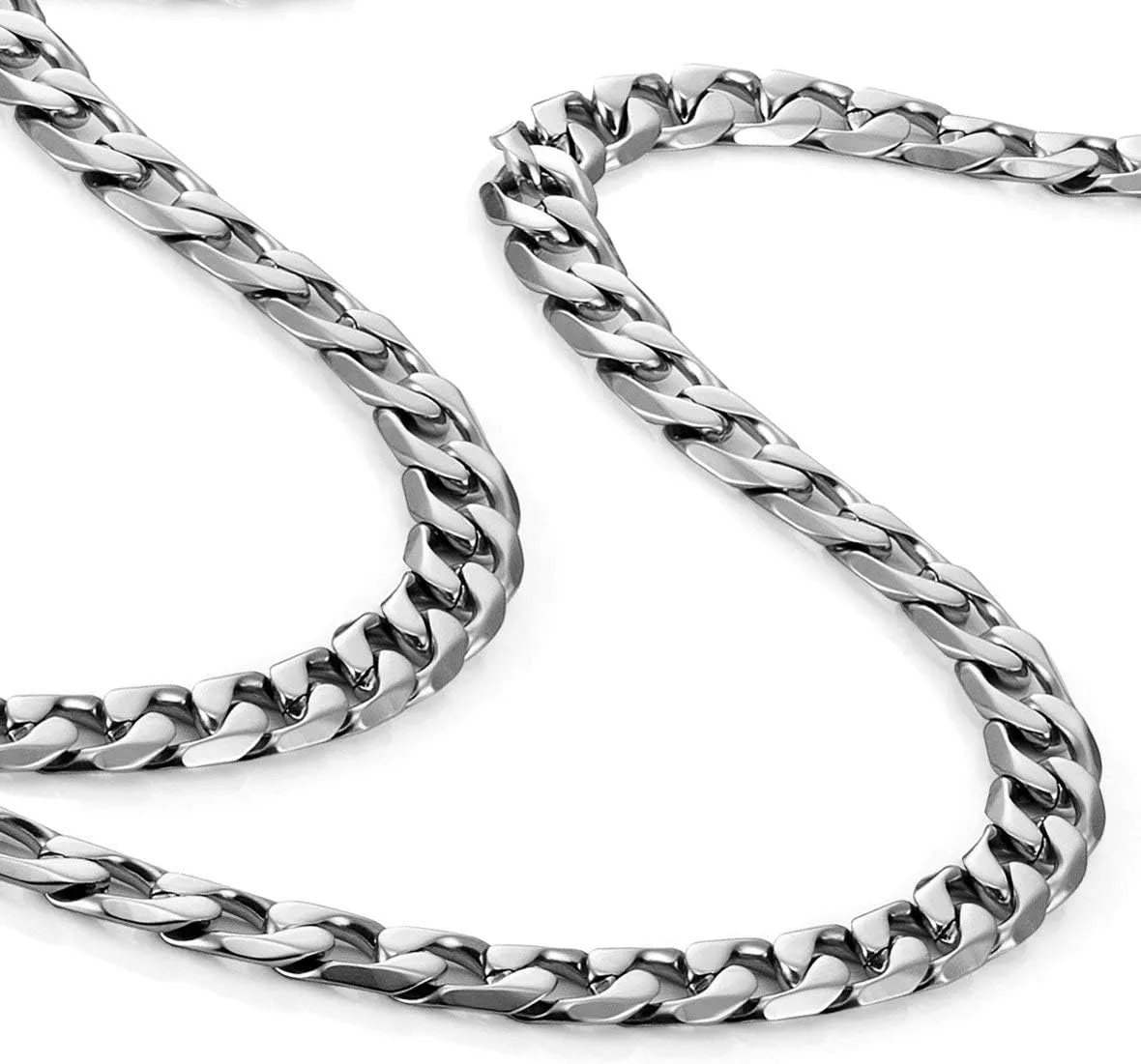 Classic Mens Link Chain Necklace, Cuban Style, Silver, Black or 24K Gold Plated, 316L Stainless Steel Link Chain 19", 21", 23", 26" Inches (6, 8, 10 mm Wide) Branded Gift Box, Men's Jewelry Gift