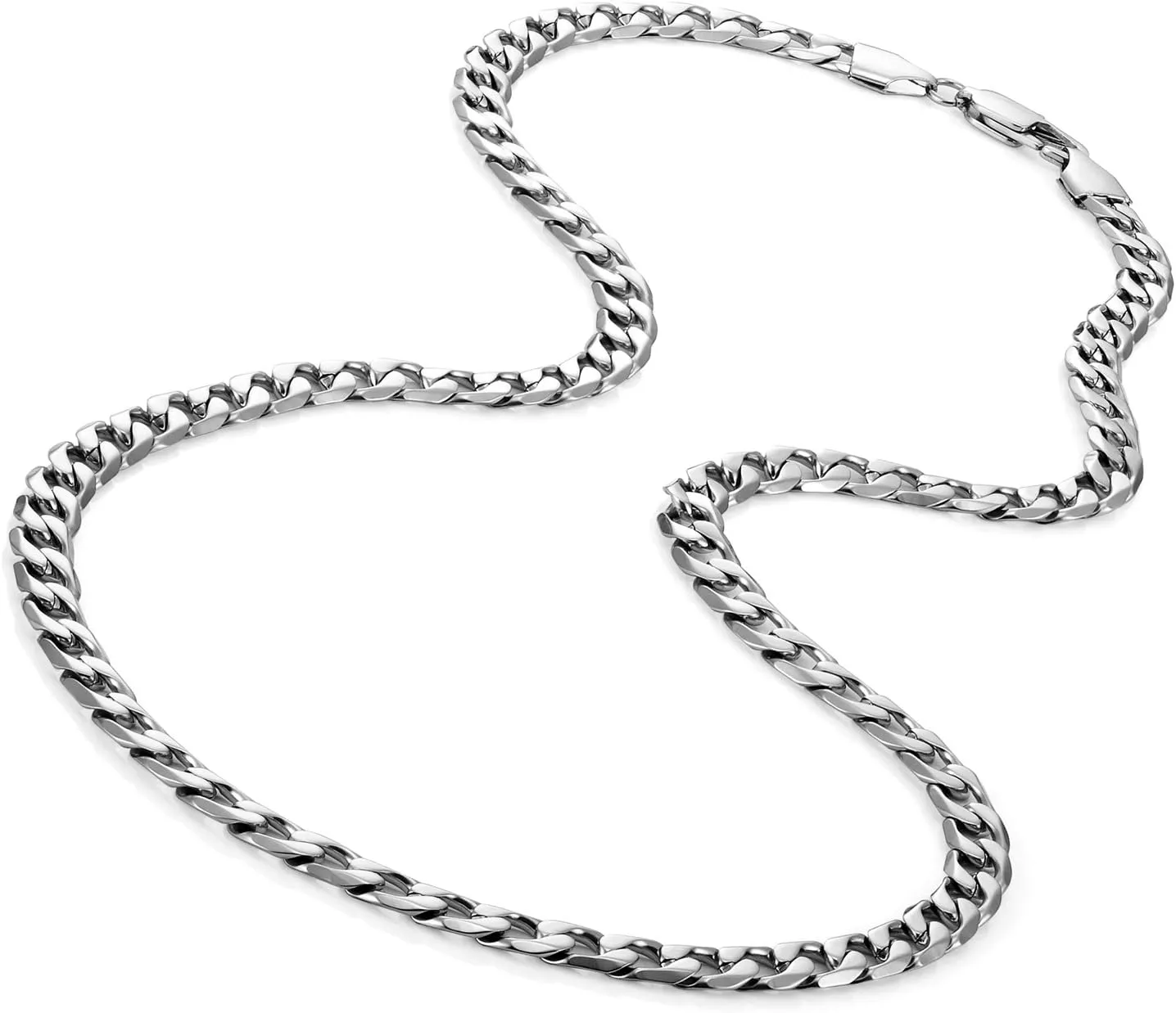 Classic Mens Link Chain Necklace, Cuban Style, Silver, Black or 24K Gold Plated, 316L Stainless Steel Link Chain 19", 21", 23", 26" Inches (6, 8, 10 mm Wide) Branded Gift Box, Men's Jewelry Gift