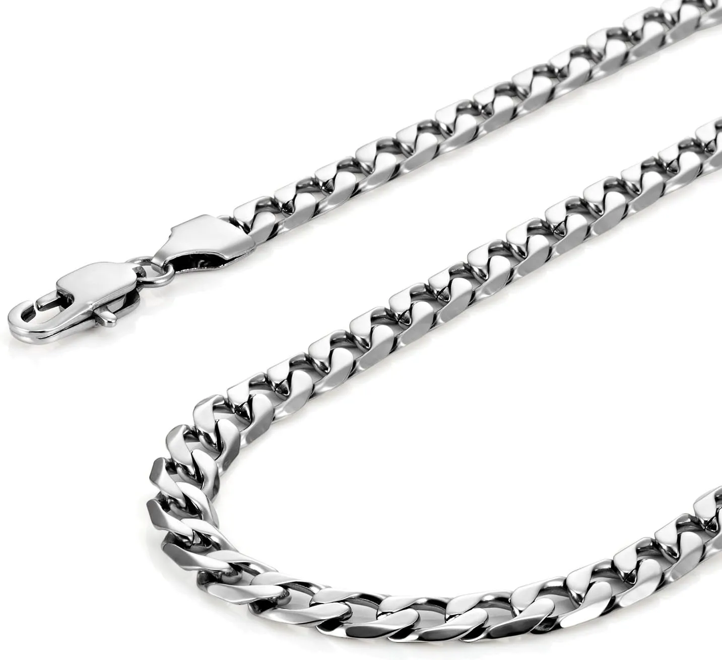 Classic Mens Link Chain Necklace, Cuban Style, Silver, Black or 24K Gold Plated, 316L Stainless Steel Link Chain 19", 21", 23", 26" Inches (6, 8, 10 mm Wide) Branded Gift Box, Men's Jewelry Gift