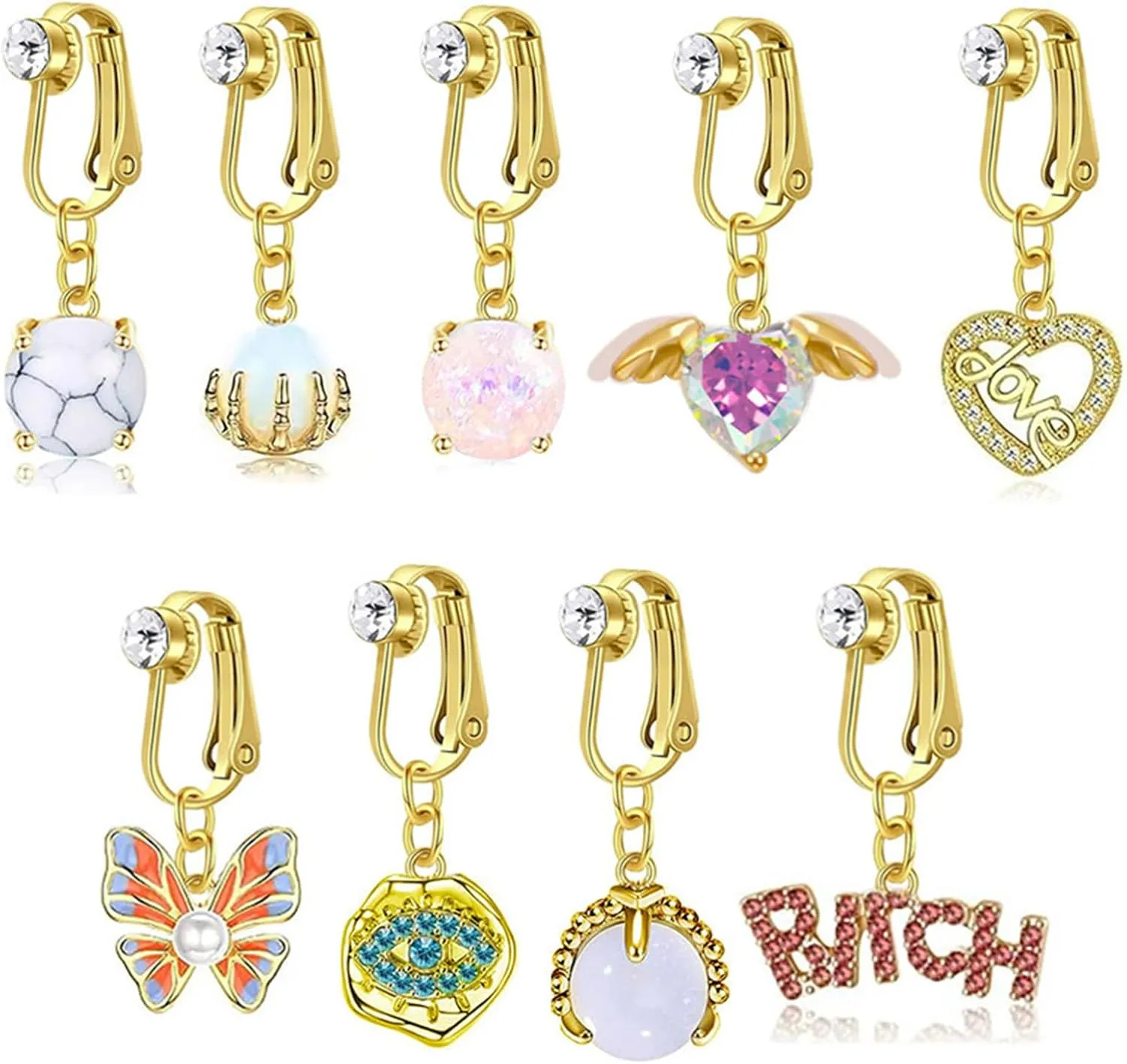Clip On Belly Button Ring Butterfly Zircon Heart Fake Belly Piercing Umbilical Navel Body Jewelry Trendy Fashion Navel Clip