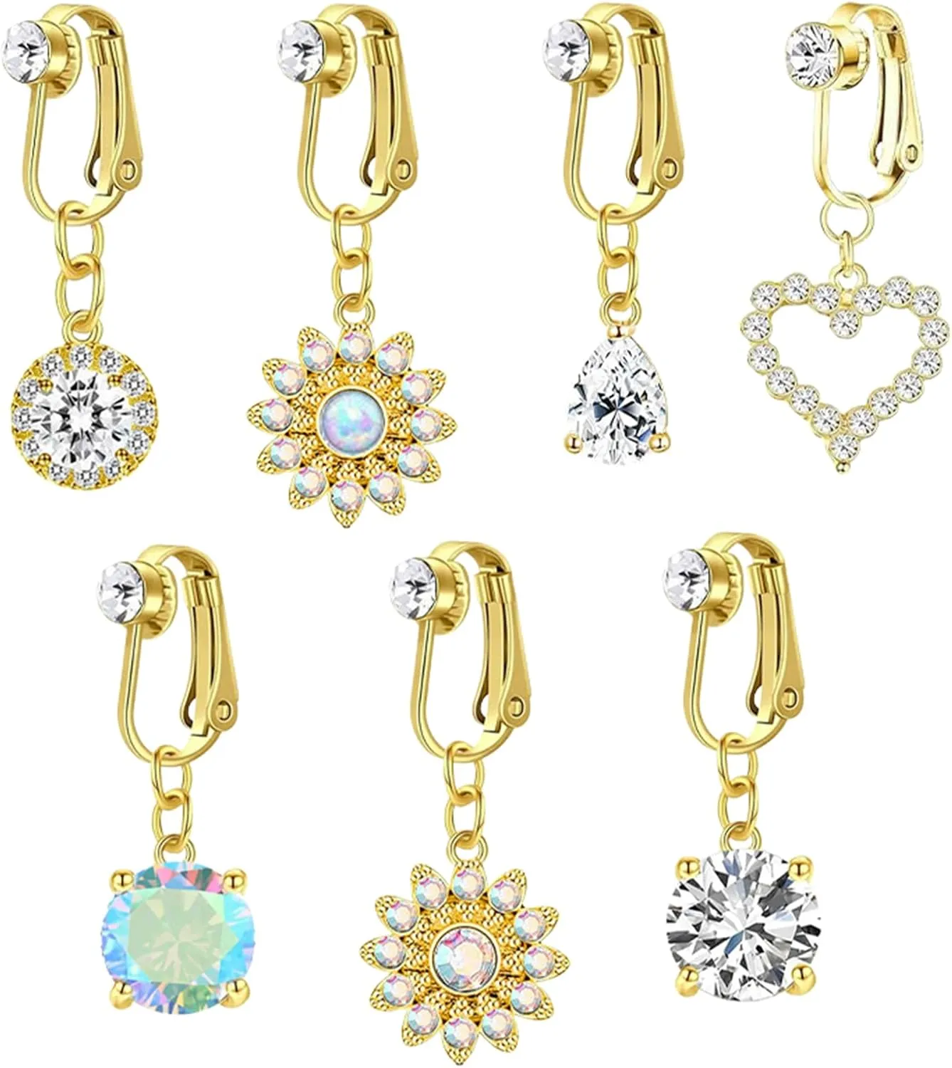Clip On Belly Button Ring Butterfly Zircon Heart Fake Belly Piercing Umbilical Navel Body Jewelry Trendy Fashion Navel Clip