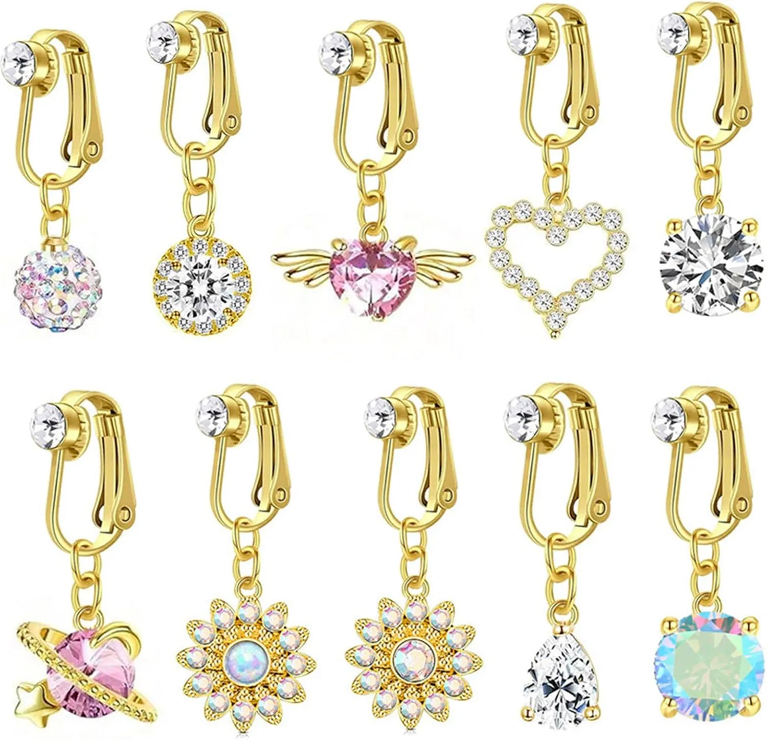 Clip On Belly Button Ring Butterfly Zircon Heart Fake Belly Piercing Umbilical Navel Body Jewelry Trendy Fashion Navel Clip