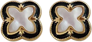 Clover Black Drip Oil Lace Shell Stud Earrings, 14K Gold Plated Hypoallergenic and Elegant Women's, Lightweight Earrings Jewelry Gifts