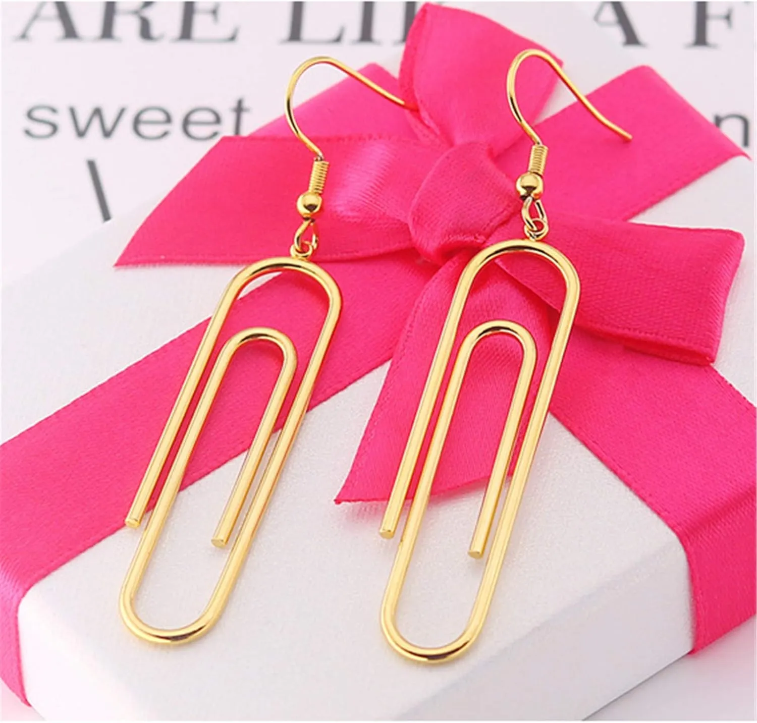 coadipress Paper Clip Earrings for Women Fashion Gold Plated Stainless Steel Geometric Elegant Pin Hypoallergenic Hoop Earrings Jewelry