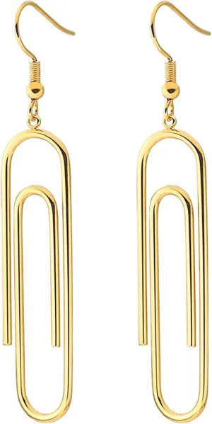 coadipress Paper Clip Earrings for Women Fashion Gold Plated Stainless Steel Geometric Elegant Pin Hypoallergenic Hoop Earrings Jewelry