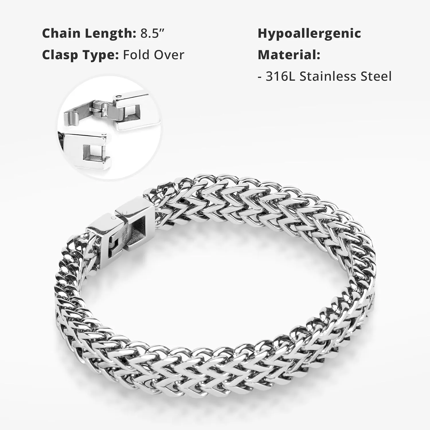 COBI 316L Stainless Steel Bracelets for Men, Thick Thin Cuban Link Chain, Blue Black Grey Beaded Stone, Premium Leather Jewelry with Totem, Franco Chain, Hip Hop Punk Style, Ideal Gift, 7 8 9 Inch