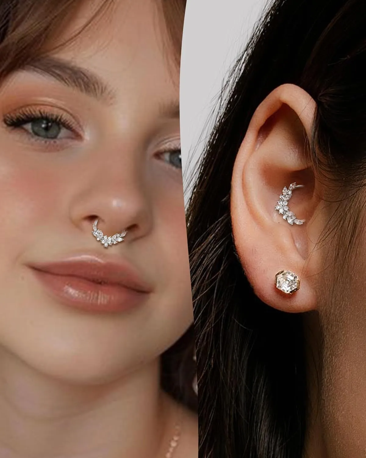 COCHARM Septum Rings, 16G Silver Septum Jewelry, Clear CZ Helix Daith Jewelry, Stainless Steel Rook Daith Piercing Jewelry