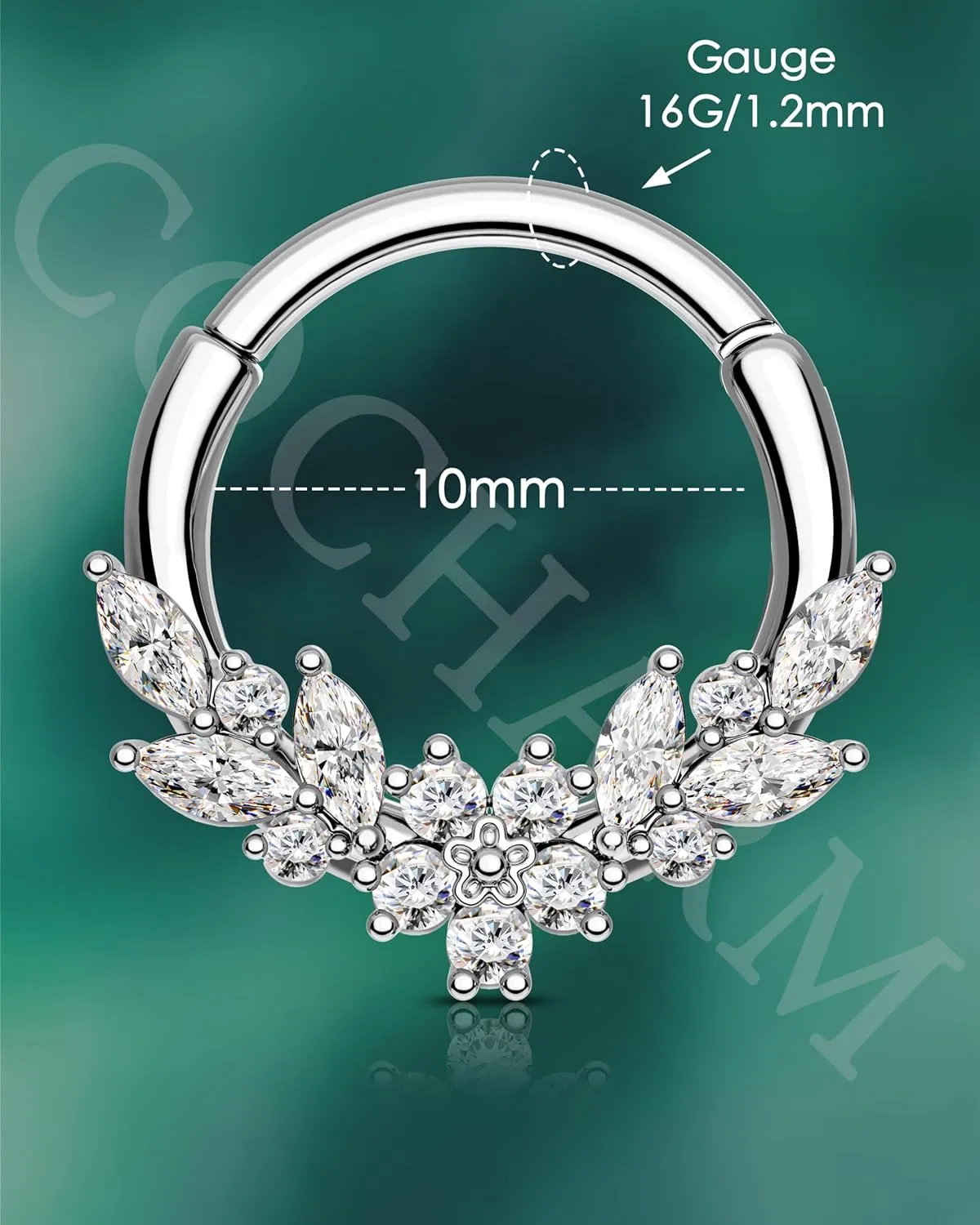 COCHARM Septum Rings, 16G Silver Septum Jewelry, Clear CZ Helix Daith Jewelry, Stainless Steel Rook Daith Piercing Jewelry