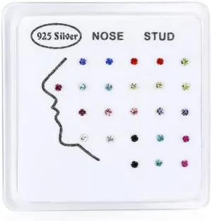 COLORFUL BLING 24Pcs 22G Blue Evil Eye Nose Studs 925 Sterling Silver Inlaid 3MM e Austrian Cubic Zirconia Nose Rings Stud Multicolor for Women Men Nose Body Piercing Jewelry with Box