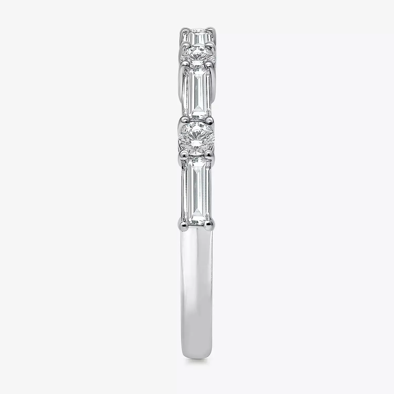 Colorless White Baguette & Round Cut Natural Moissanites 950 Platinum Half Eternity Ring, VVS Clarity, E Color