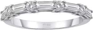 Colorless White Baguette & Round Cut Natural Moissanites 950 Platinum Half Eternity Ring, VVS Clarity, E Color
