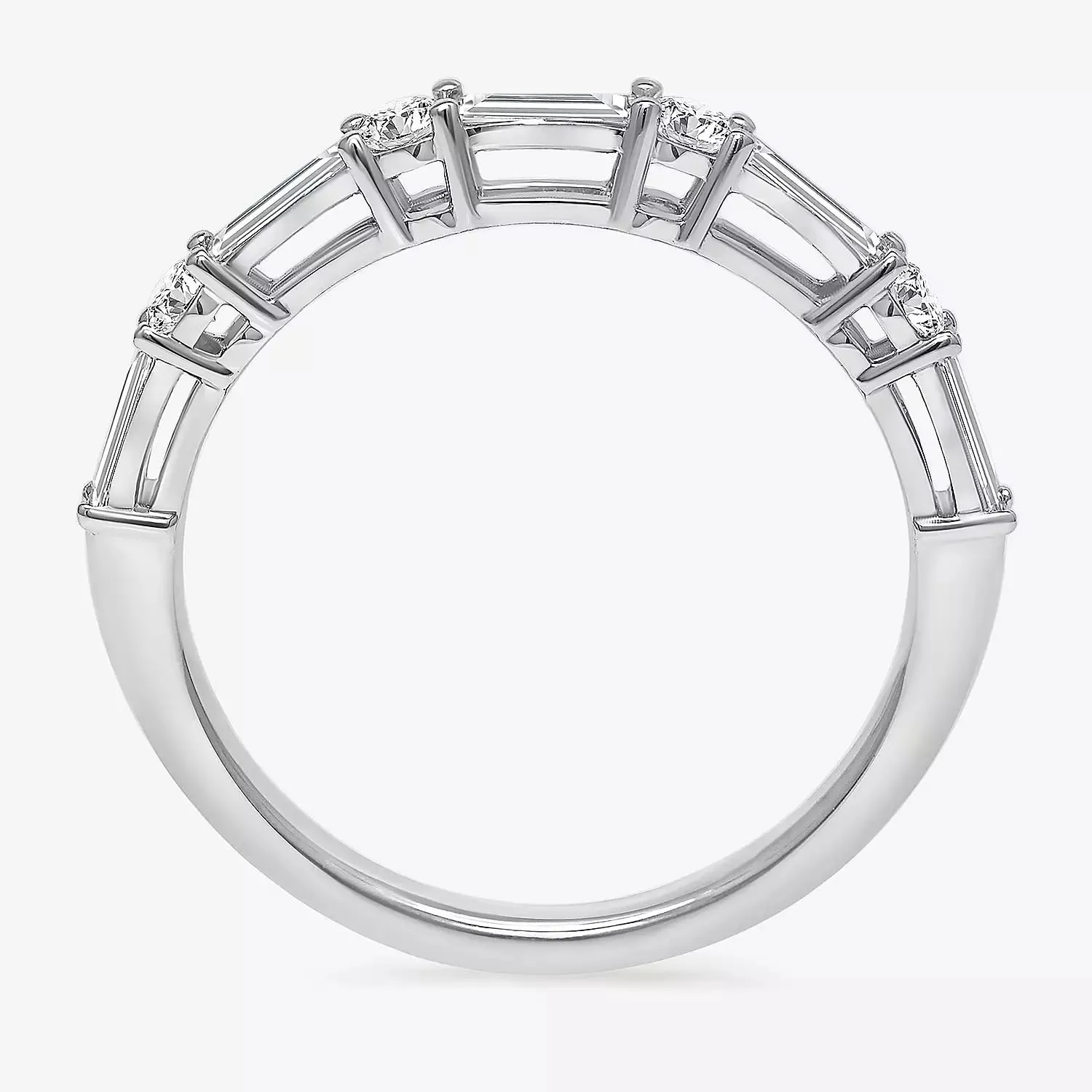 Colorless White Baguette & Round Cut Natural Moissanites 950 Platinum Half Eternity Ring, VVS Clarity, E Color