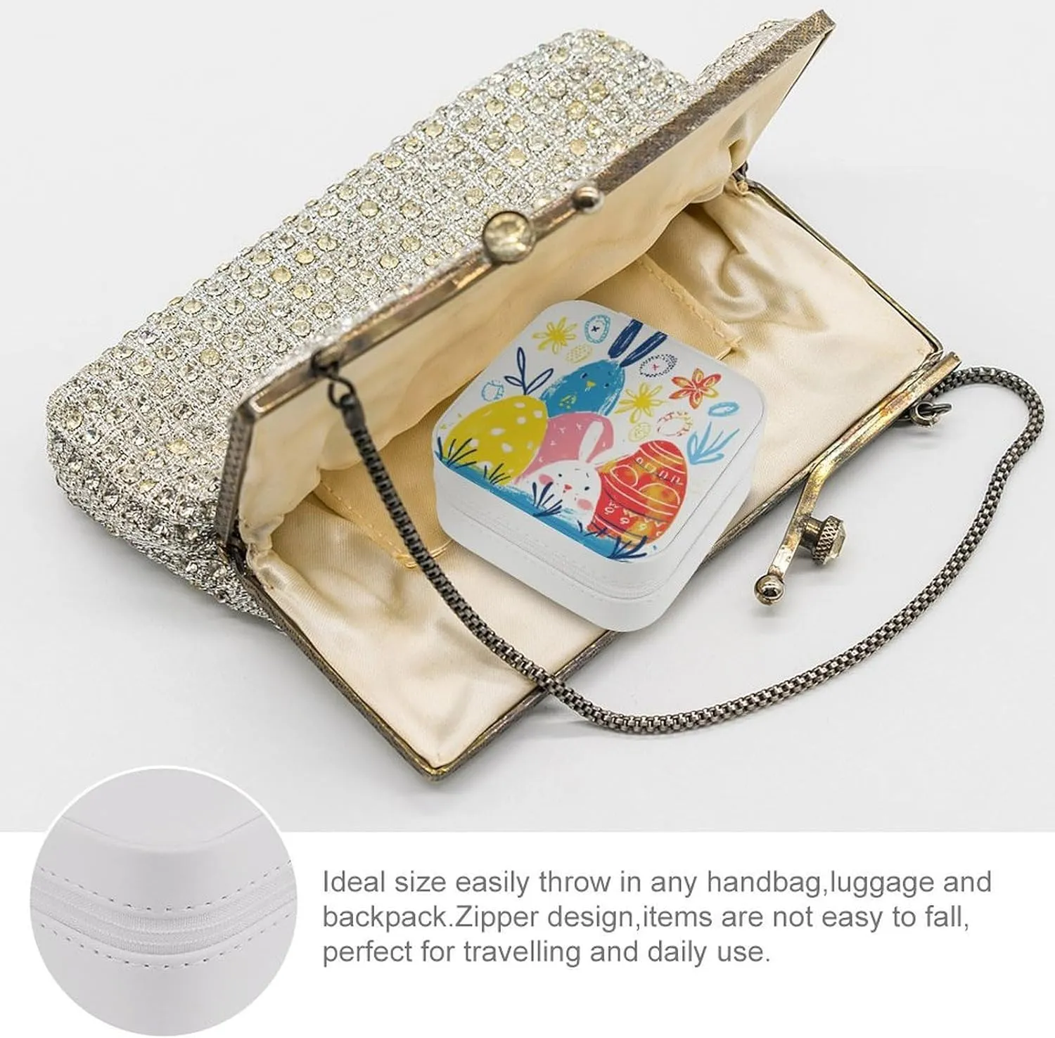 Colourful Easter Eggs And Bunny Travel Jewelry Case,abstract Simple Lines Small Jewelry Box Jewelry Organizer Portable PU Leather Mini Jewelry Case for Girls Womens Earring Necklace Rings Bracelet