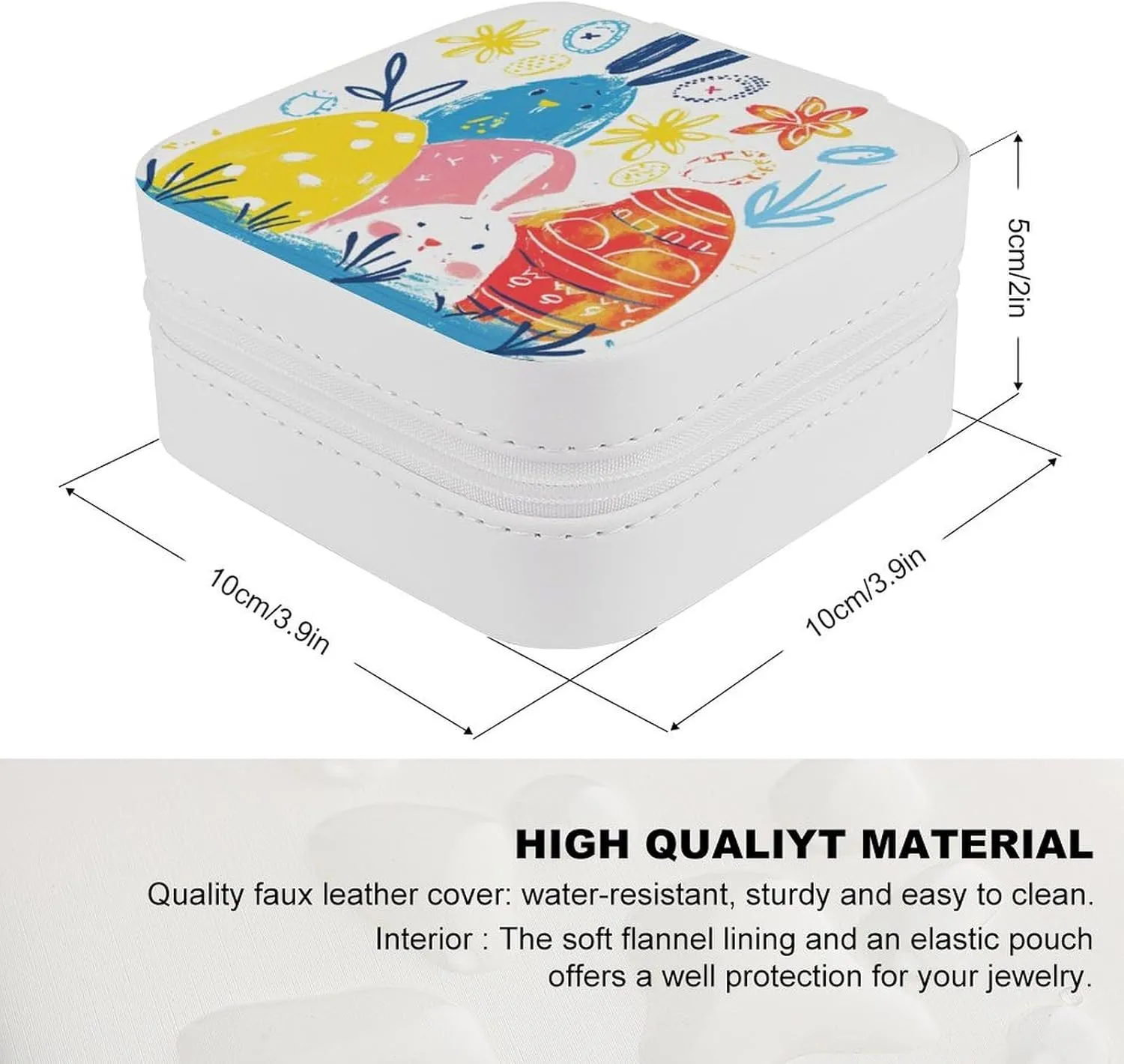 Colourful Easter Eggs And Bunny Travel Jewelry Case,abstract Simple Lines Small Jewelry Box Jewelry Organizer Portable PU Leather Mini Jewelry Case for Girls Womens Earring Necklace Rings Bracelet