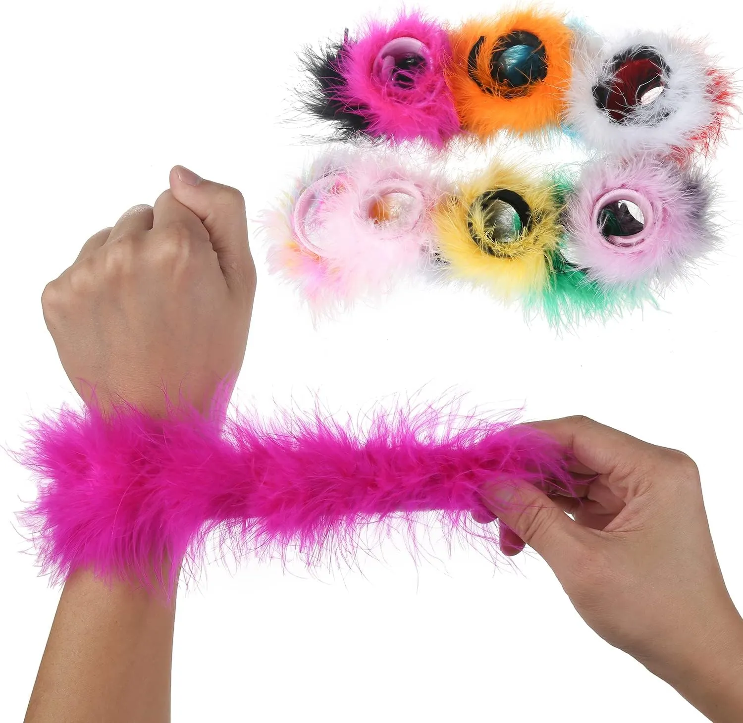 Cooluckday 2Pcs Women's Feather Slap Bracelets Watch Patting Circle Slap Ring Wrist Decoration Cuff Sleeves Slap Bangle