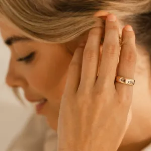 Coordinate Personalized Gift Ring Stainless Steel Beveled Edge Flat Band Ring Silver Gold mothers day gifts for mom
