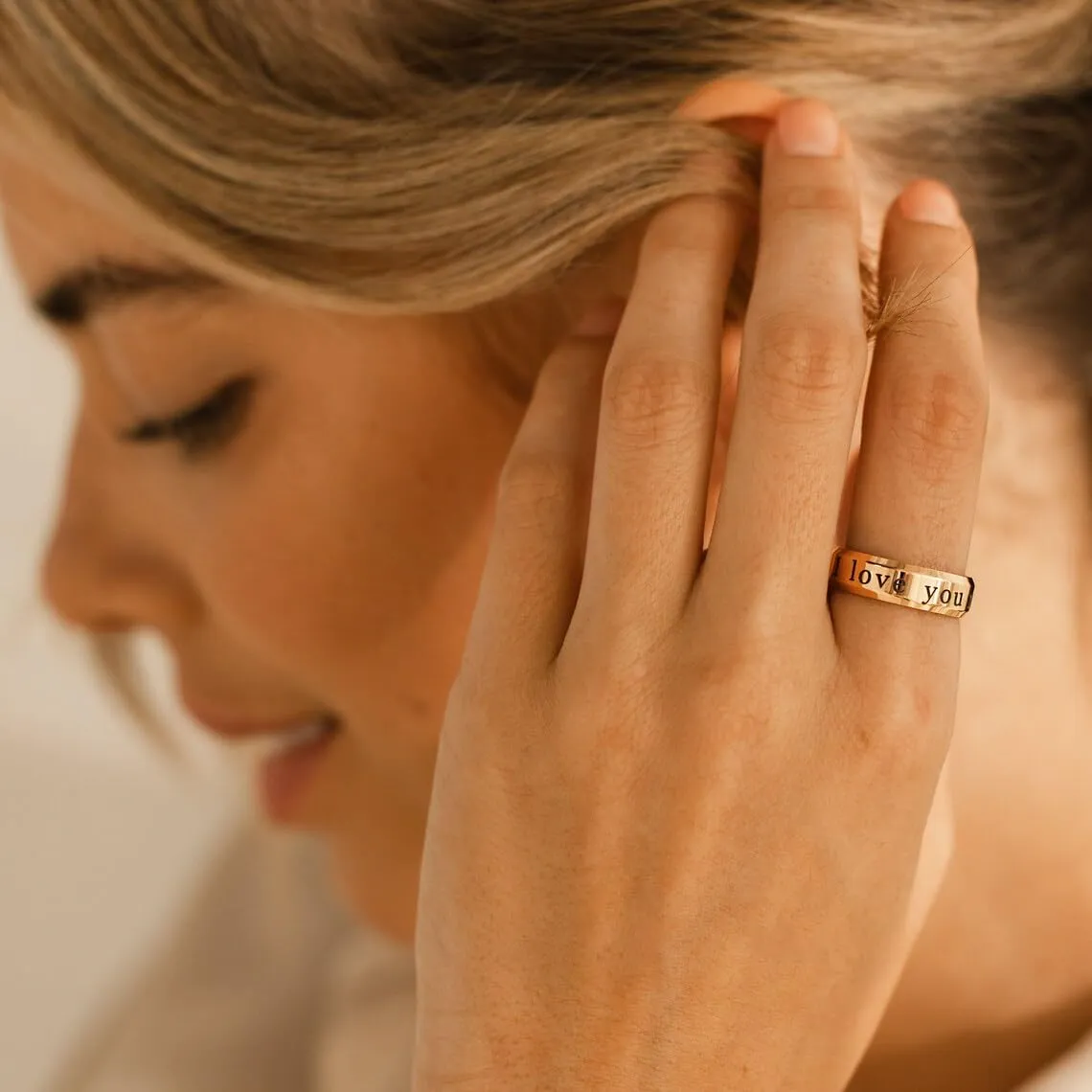 Coordinate Personalized Gift Ring Stainless Steel Beveled Edge Flat Band Ring Silver Gold mothers day gifts for mom