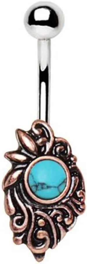 Copper Plated Medieval Style WildKlass Navel Ring with Turquoise