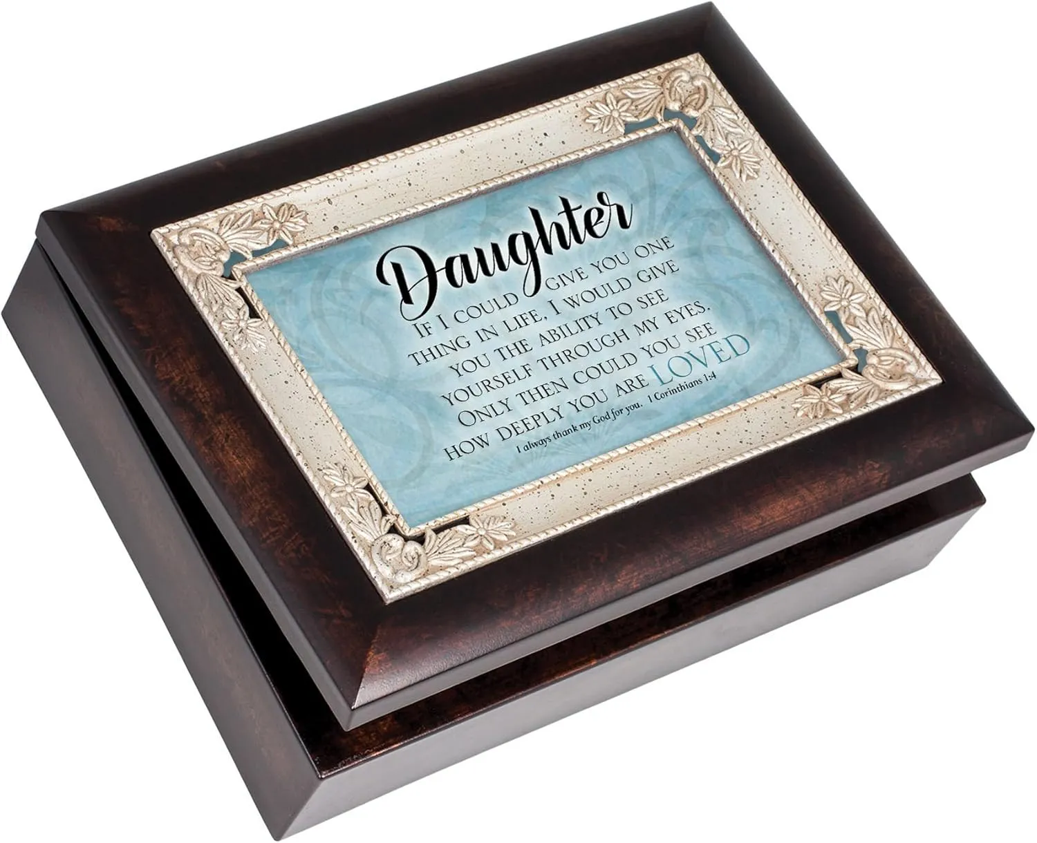 Cottage Garden Daughter See Through My Eyes Burlwood Jewelry Music Box Plays Amazing Grace