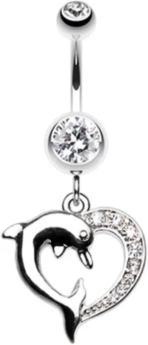 Covet Jewelry Enchanting Heart Dolphin Belly Button Ring