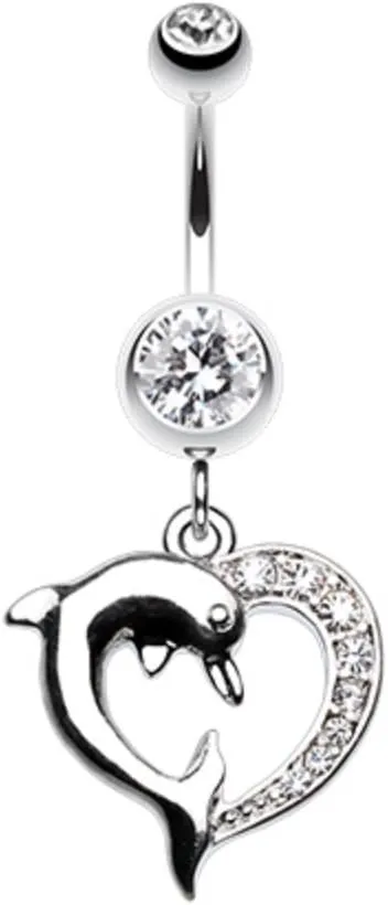 Covet Jewelry Enchanting Heart Dolphin Belly Button Ring