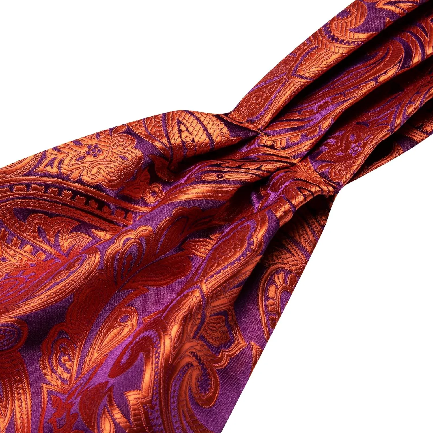 Cravat Tie and Lapel Pin Set Mens Solid Color Paisley Ascot Silk Handkerchief Cufflinks Wedding