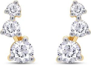 Crawler Stud Earrings, D-E Color Lab Created Moissanite & Lab Grown Diamond, 18K Gold Plated 925 Sterling Silver, Hypoallergenic, Jewelry Box Packed, Gift For Her