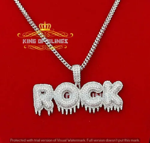 Create Your Own Custom Design in 925 Sterling Silver Dripping ROCK 2.75inch Pendant in Cubic Zirconia