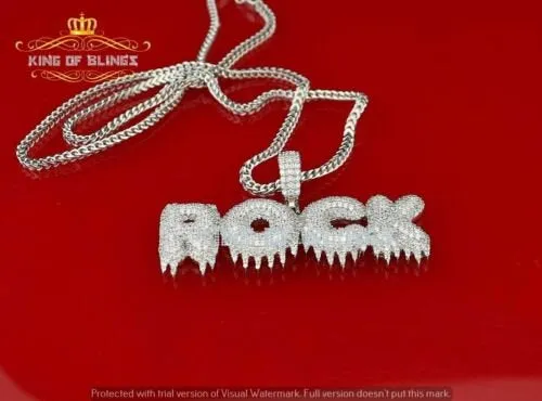 Create Your Own Custom Design in 925 Sterling Silver Dripping ROCK 2.75inch Pendant in Cubic Zirconia