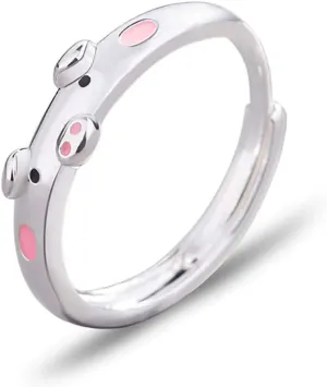 Creative Cute Pink Red Pig Rings Popular Lucky Piggy Animal Couple Adjustable Open Ring for Women Jewelry