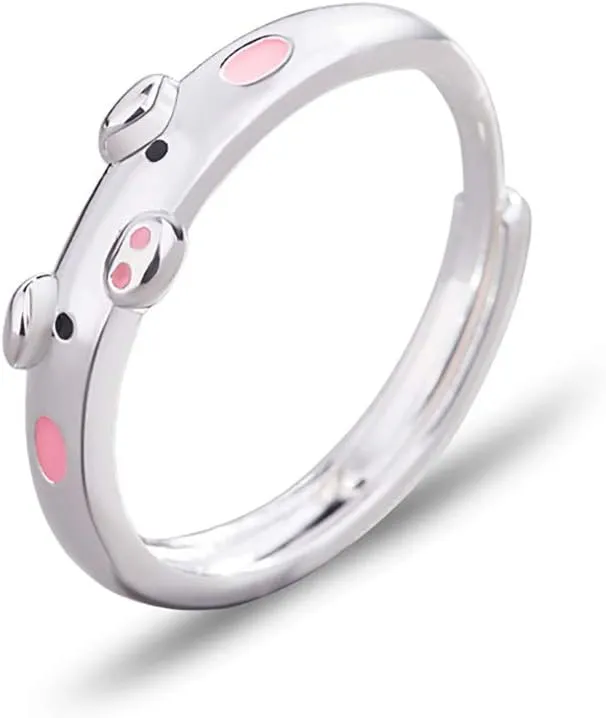 Creative Cute Pink Red Pig Rings Popular Lucky Piggy Animal Couple Adjustable Open Ring for Women Jewelry