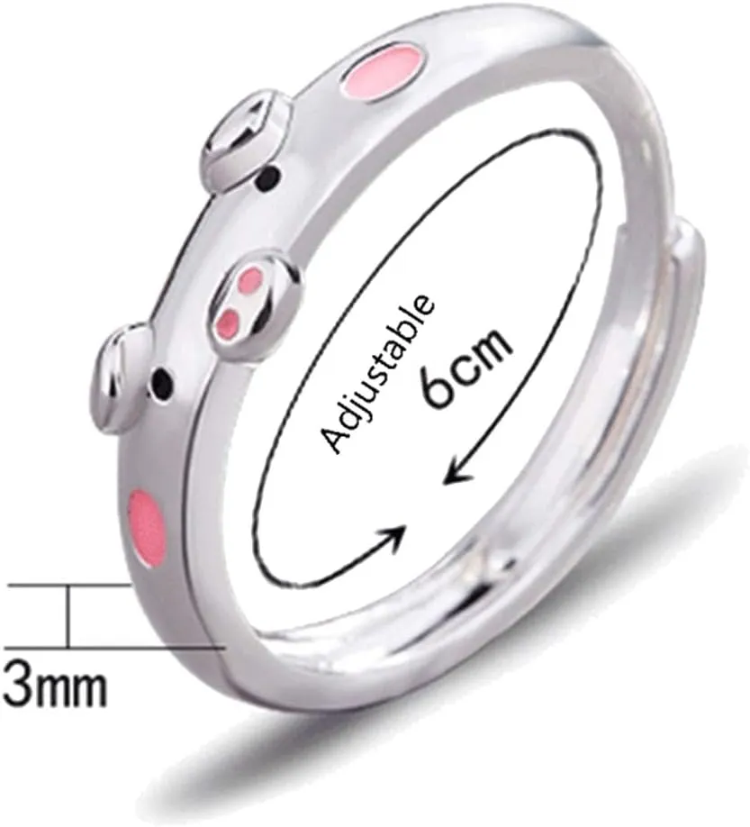 Creative Cute Pink Red Pig Rings Popular Lucky Piggy Animal Couple Adjustable Open Ring for Women Jewelry