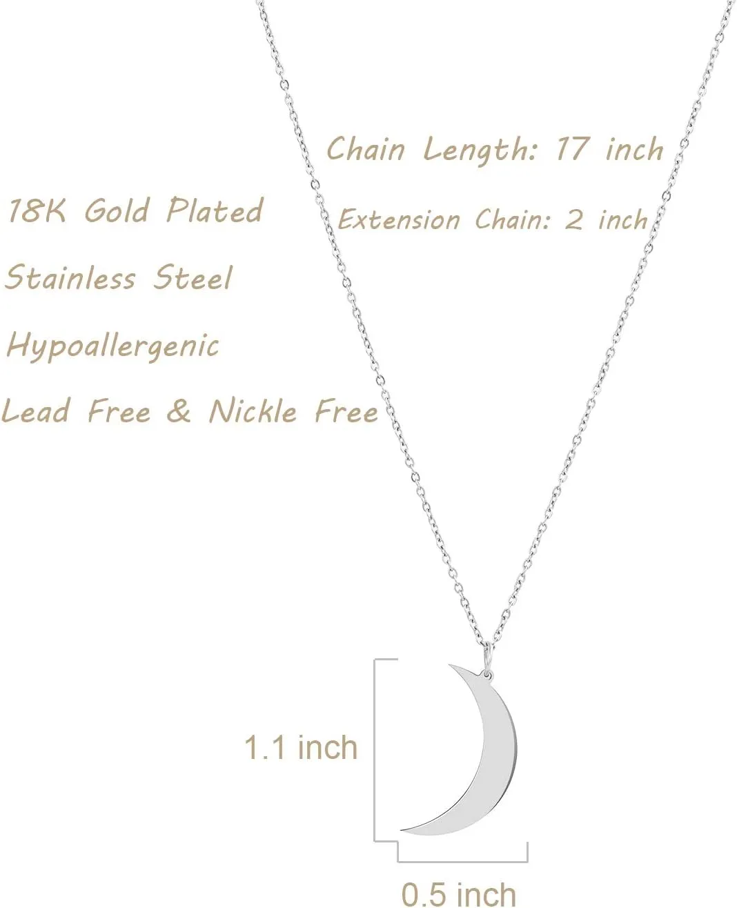 Crescent Moon Necklace 18K Gold Plated Stainless Steel Crescent Moon Pendant Necklace Delicate Dainty Crescent Necklace for Women