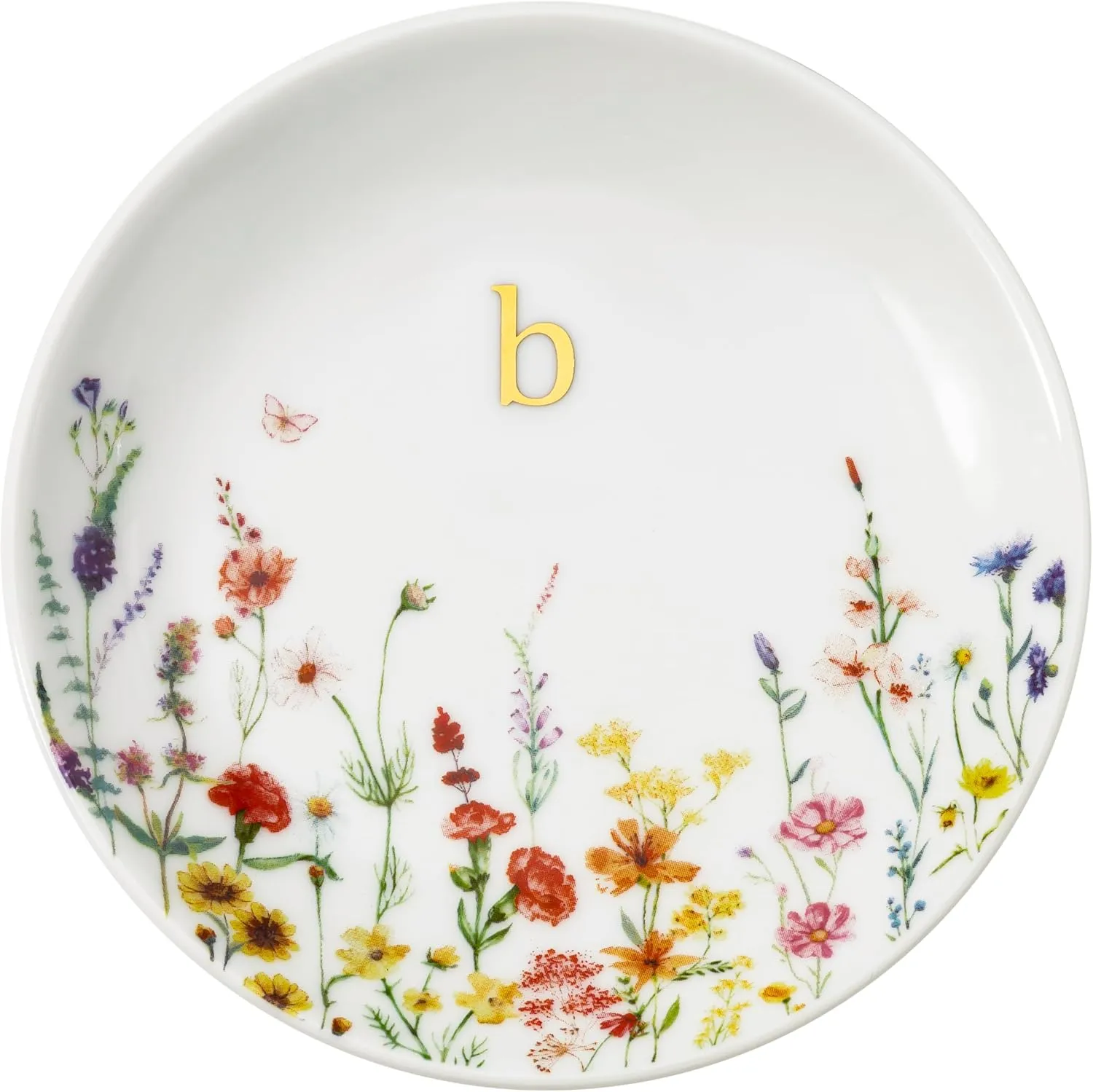 Crisky Initial Jewelry Tray Ring Dish & Gift Box, Ceramic Flower Trinket Dish for Rings Earrings Necklaces Keys, Bridal Shower Engagement Birthday Gift for Women, Friends 4.57" (Gold Foil B